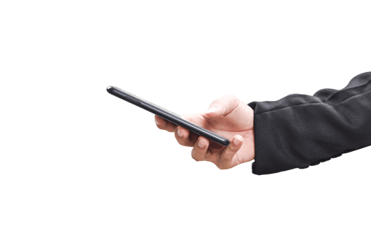 Close-up image of businessman hand holding mobile phone isolated. png