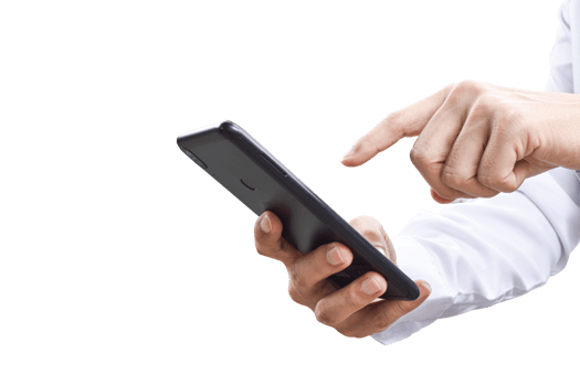 Close-up image of businessman hand holding mobile phone isolated. png