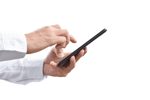 Close-up image of businessman hand holding mobile phone isolated. png