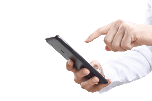 Close-up image of businessman hand holding mobile phone isolated. png