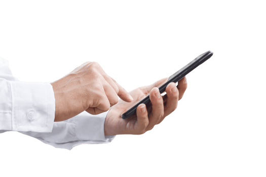 Close-up image of businessman hand holding mobile phone isolated. png