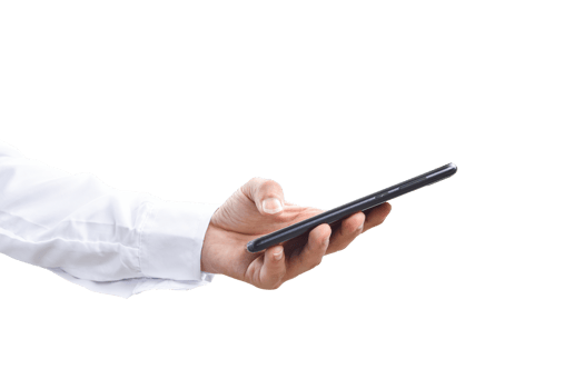 Close-up image of businessman hand holding mobile phone isolated. png