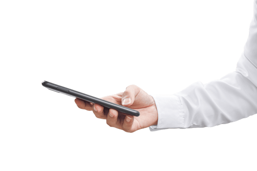 Close-up image of businessman hand holding mobile phone isolated. png