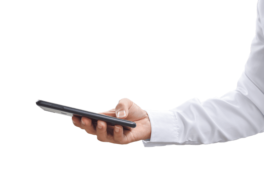 Close-up image of businessman hand holding mobile phone isolated. png