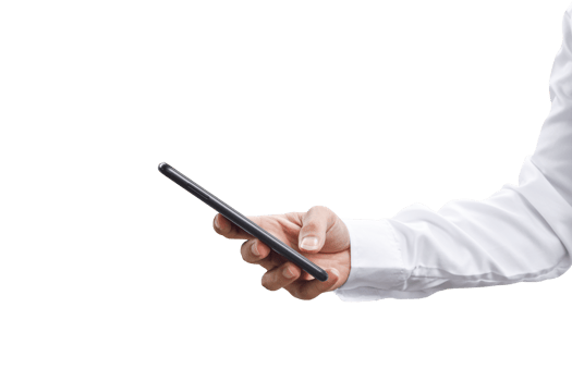 Close-up image of businessman hand holding mobile phone isolated. png