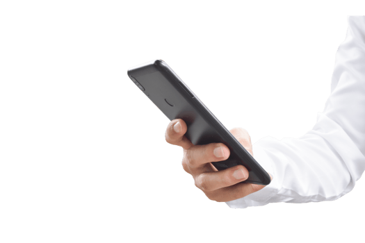 Close-up image of businessman hand holding mobile phone isolated. png