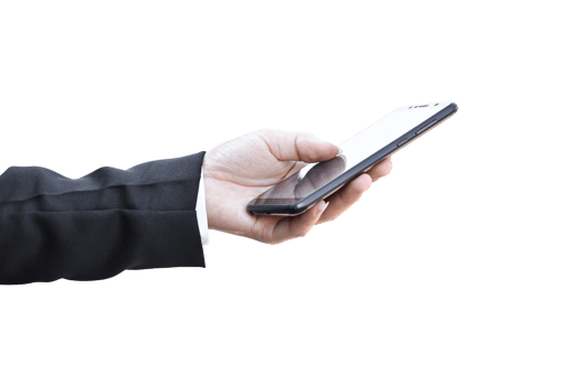 Close-up image of businessman hand holding mobile phone isolated. png