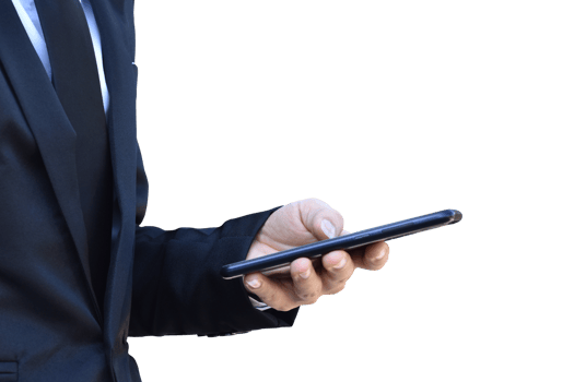 Close-up image of businessman hand holding mobile phone isolated. png