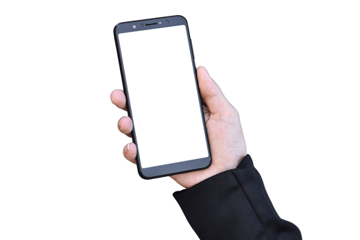 Close-up image of businessman hand holding mobile phone isolated. png