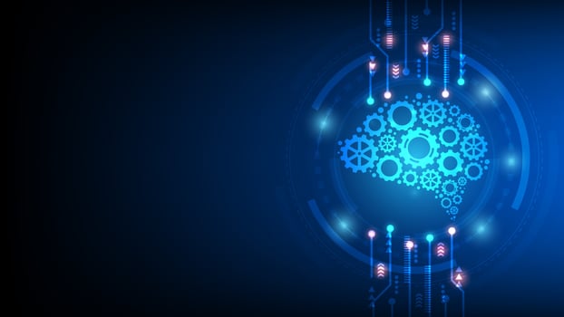 Artificial intelligence cybernetic circuit brain inside, high technology to create artificial intelligence AI concept, vector illustration