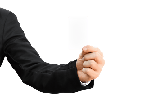 Businessman hand holding white business card isolated. png