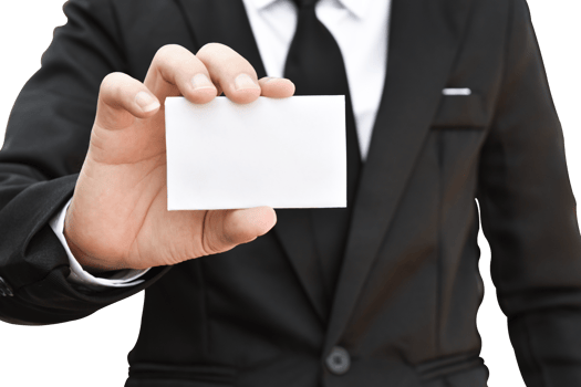 Businessman hand holding white business card isolated. png