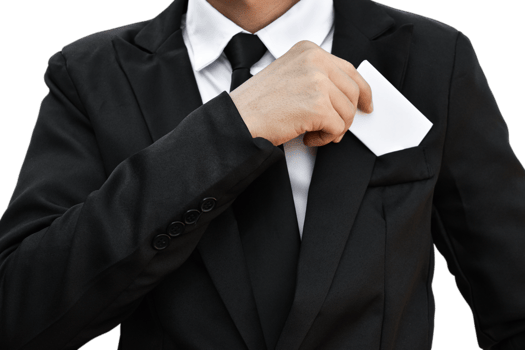 Businessman hand holding white business card isolated. png