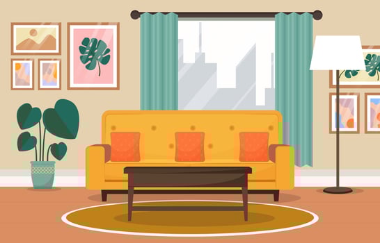 Living room retro interior background vector