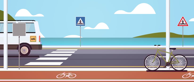 Coastal road and modern style holiday road outdoor travel design flat vector illustration.