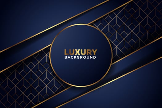 luxurious dark navy gold line arrow overlap with rectagle mesh pattern combination background. elegant modern futuristic technology background vector illustration