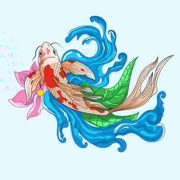 hand drawn koi fish, tropical japanese flowers vector illustration.Colorful Koi carp with Water splash,lotus and peony flower. Print for t-shirt graphic and other uses.