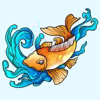 hand drawn koi fish, tropical japanese flowers vector illustration.Colorful Koi carp with Water splash,lotus and peony flower. Print for t-shirt graphic and other uses.