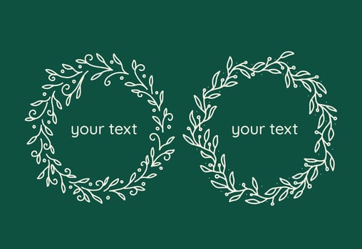 circle flower leaves laurel wreath border frame outline hand drawing doodle illustration vector