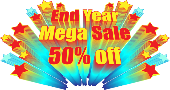 retro banner end year mega sale 50 percent off. plaid blue color background style. png