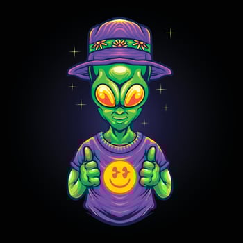 Funky alien with smile emoji Vector illustrations for your work Logo, mascot merchandise t-shirt, stickers and Label designs, poster, greeting cards advertising business company or brands.