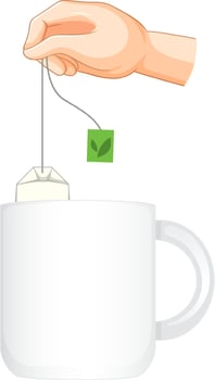 Hand putting tea bag into a cup vector