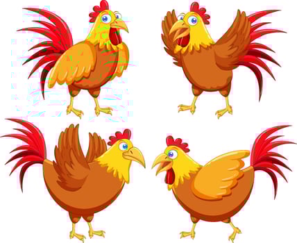 Chicken cartoon characters set vector