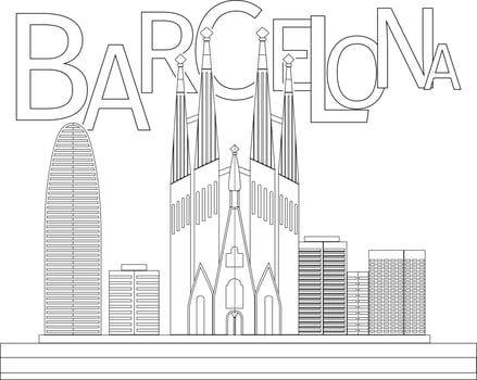 Barcelona coloring page, building coloring page, modern building coloring page. vector