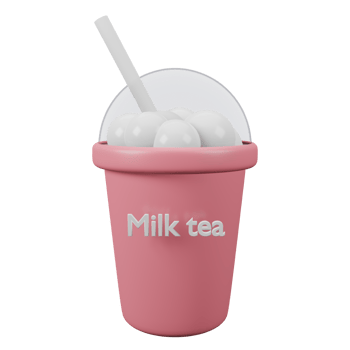 Milk tea whipping cream in pink plastic cup with straw 3D illustration png