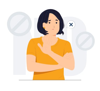 No and makes stop gesture, forbids something and expresses disagreement, Body language No means no concept illustration vector