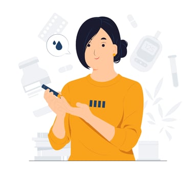 Woman using lancet pen testing her blood sugar level diabetes concept illustration vector
