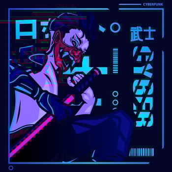 Samurai cyberpunk fiction character vector. Colorful t-shirt design illustration. Translation Robot Samurai Robot. vector