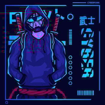 Samurai cyberpunk fiction character vector. Colorful t-shirt design illustration. Translation Robot Samurai Robot. vector