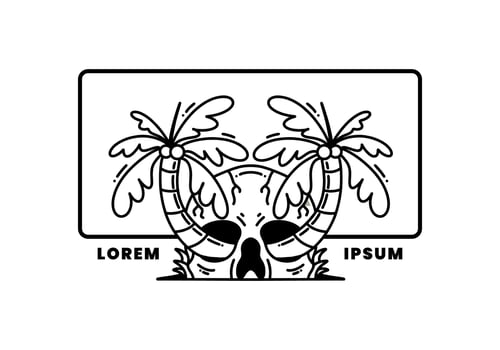 Two coconut trees growing on a skull illustration vector
