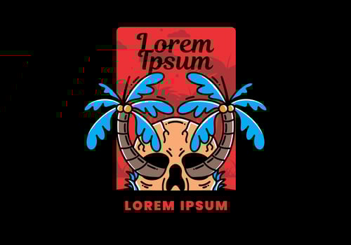 Two coconut trees growing on a skull illustration vector