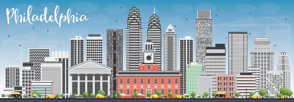 Philadelphia Skyline with Gray Buildings and Blue Sky. vector