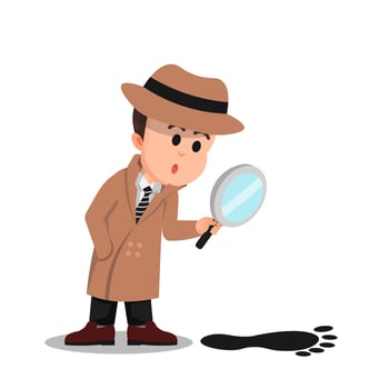 little detective observing big footprints with a magnifying glass vector