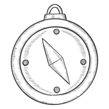 fishing compass isolated doodle hand drawn sketch with outline style vector