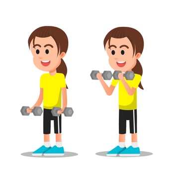 little girl is doing gymnastics with dumbbells vector