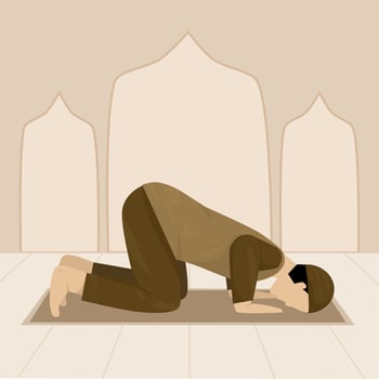 muslim man prays at mosque vector