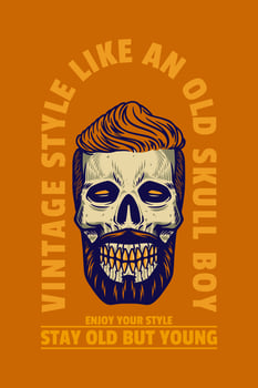 skull head wear wig card poster vector illustration