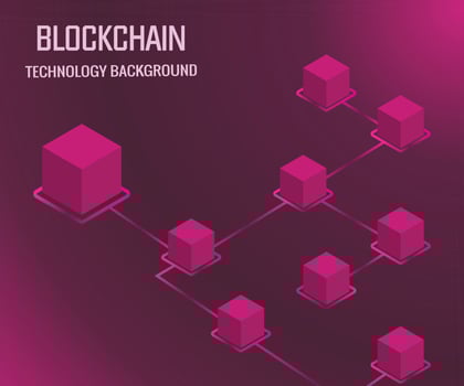 Cryptocurrency and blockchain isometric vector illustration. Abstract composition of crypto start up with ultraviolet colors
