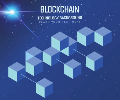 blockchain technology light concept background with data connected blue background vector