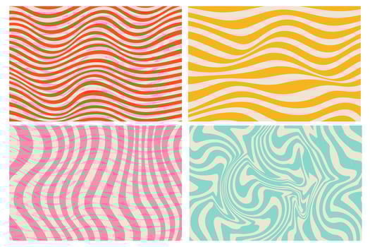 Groovy hippie 70s backgrounds with waves swirl twirl pattern vector