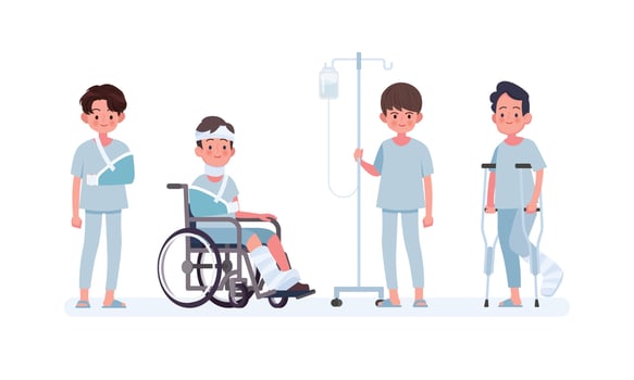 Set of sick man in different character. vector