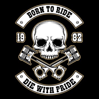 Vintage motorcycle logo with crossed piston and skull illustration vector