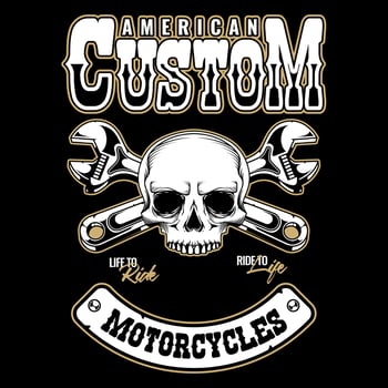 Vintage motorcycle logo with skull and crossed wrench vector