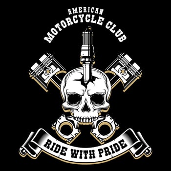 Vintage motorcycle logo with skull and crossed piston vector