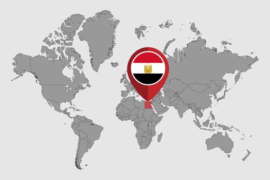 Pin map with Egypt flag on world map. Vector illustration.