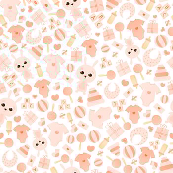 Seamless pattern for its girl baby shower party for print or textile, toddler related concept with kids toys and clothes vector